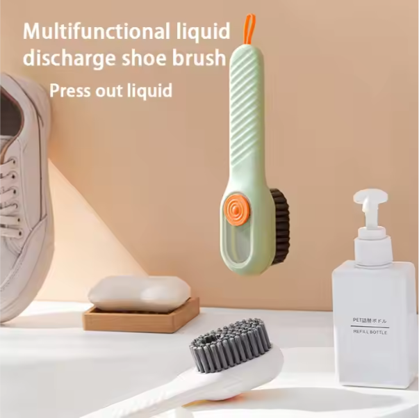 Soft Fur Shoe Brush Household Multifunctional Press Type Liquid Adding Long Handle Thickening Laundry Cleaning Brush