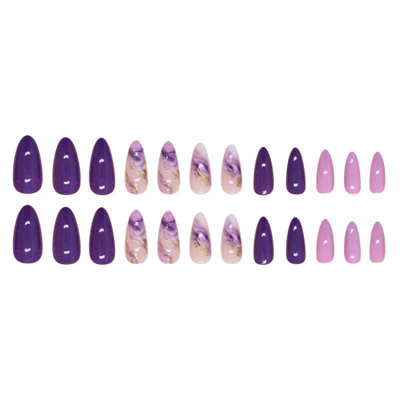 Super Luxury Design Purple Marble Pattern Nail ArtPress on Nails 24 Pcs Almond Private Label ABS False Nails view 5