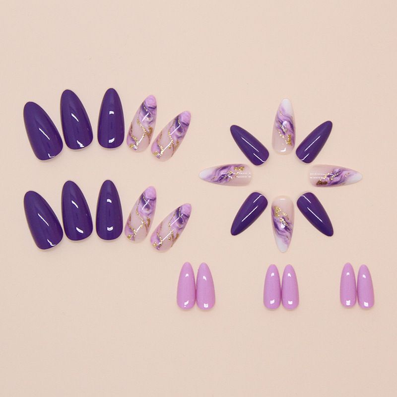 Super Luxury Design Purple Marble Pattern Nail ArtPress on Nails 24 Pcs Almond Private Label ABS False Nails view 8