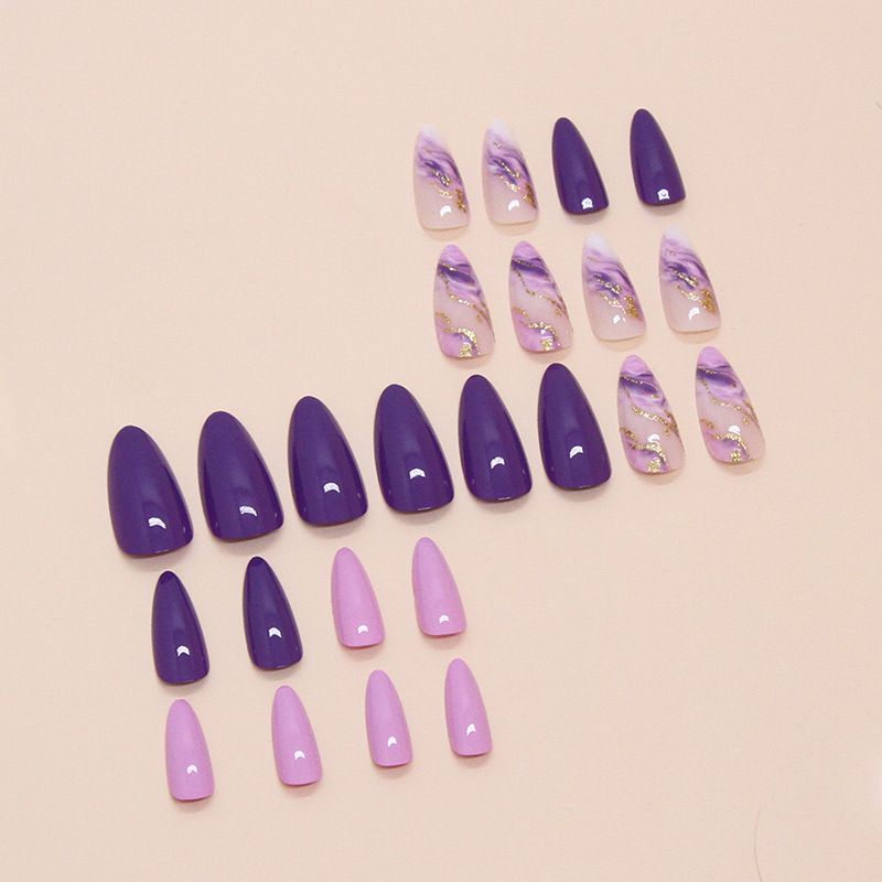 Super Luxury Design Purple Marble Pattern Nail ArtPress on Nails 24 Pcs Almond Private Label ABS False Nails view 7