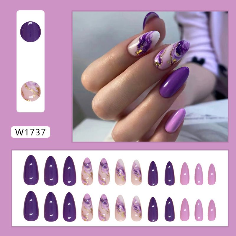 Super Luxury Design Purple Marble Pattern Nail ArtPress on Nails 24 Pcs Almond Private Label ABS False Nails view 9