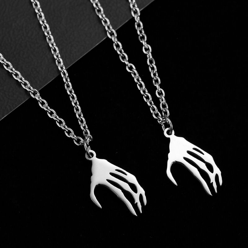 Personality Love Skeleton Hand Pendant Necklace Unisex Gothic Punk Stainless Steel Couple Charm Chain Choker Rock Gift Jewelry