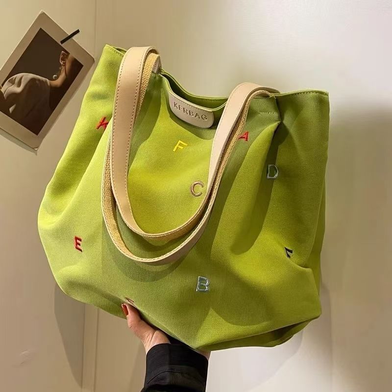 2025 Trendy Shop Bag Woman Canvas Bag Fresh Embroidered Letter Small Fresh Shoulder Tote Bag Fashion