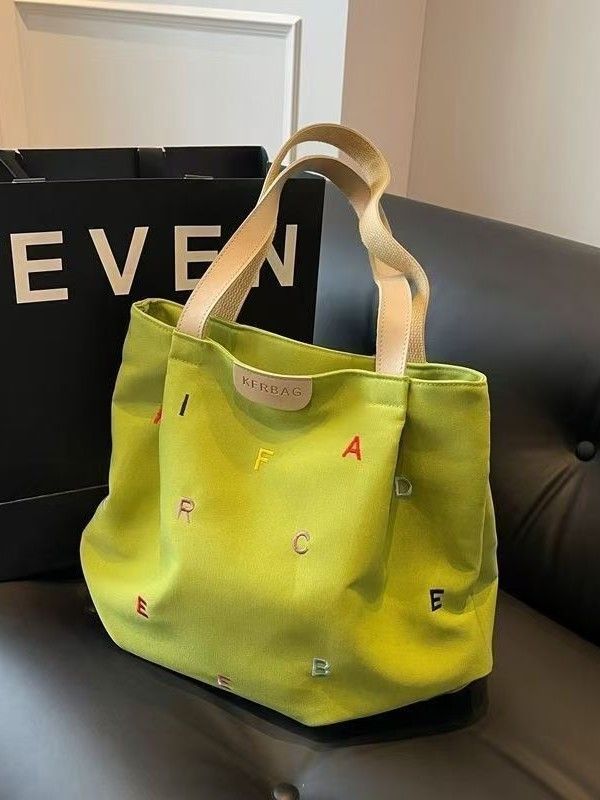 2025 Trendy Shop Bag Woman Canvas Bag Fresh Embroidered Letter Small Fresh Shoulder Tote Bag Fashion