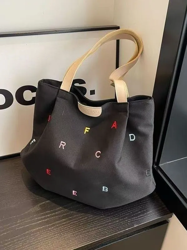 2025 Trendy Shop Bag Woman Canvas Bag Fresh Embroidered Letter Small Fresh Shoulder Tote Bag Fashion