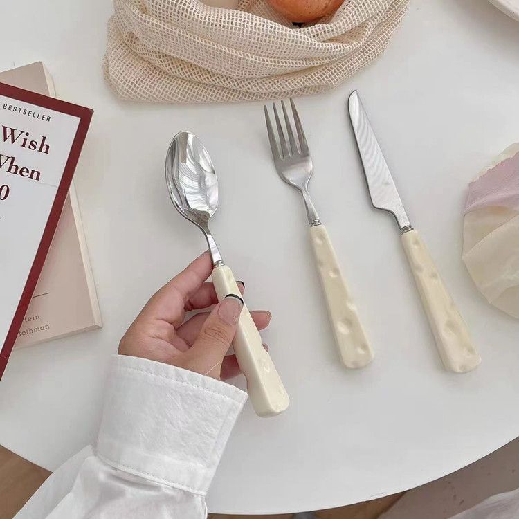 3pcs Knife Fork and Spoon Cute Cheese Home Portable Stainless Steel Knife and Fork Western Dessert Spoon Tableware Set