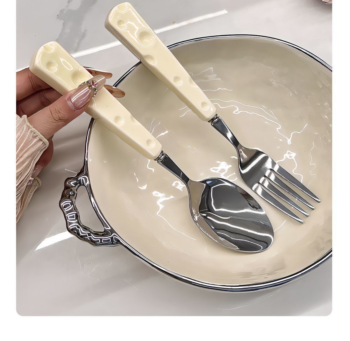 3pcs Knife Fork and Spoon Cute Cheese Home Portable Stainless Steel Knife and Fork Western Dessert Spoon Tableware Set