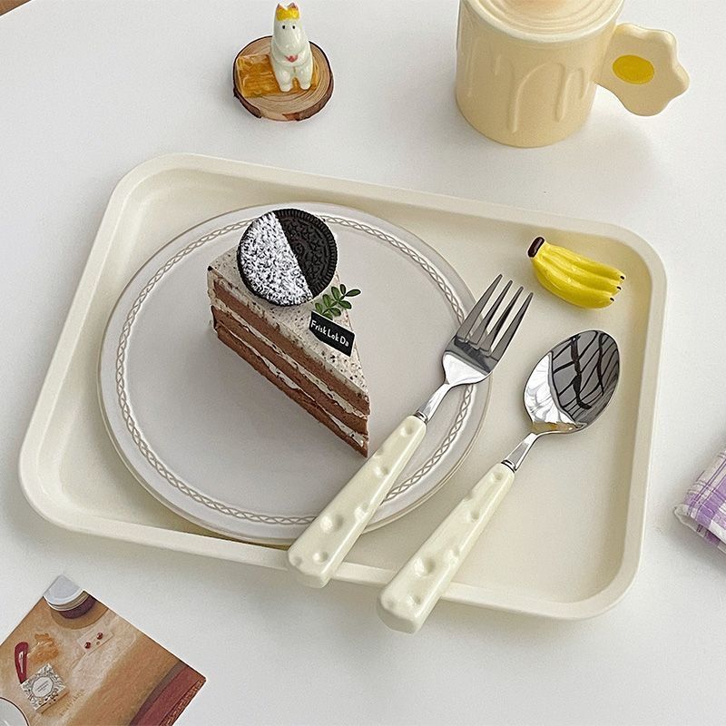 3pcs Knife Fork and Spoon Cute Cheese Home Portable Stainless Steel Knife and Fork Western Dessert Spoon Tableware Set
