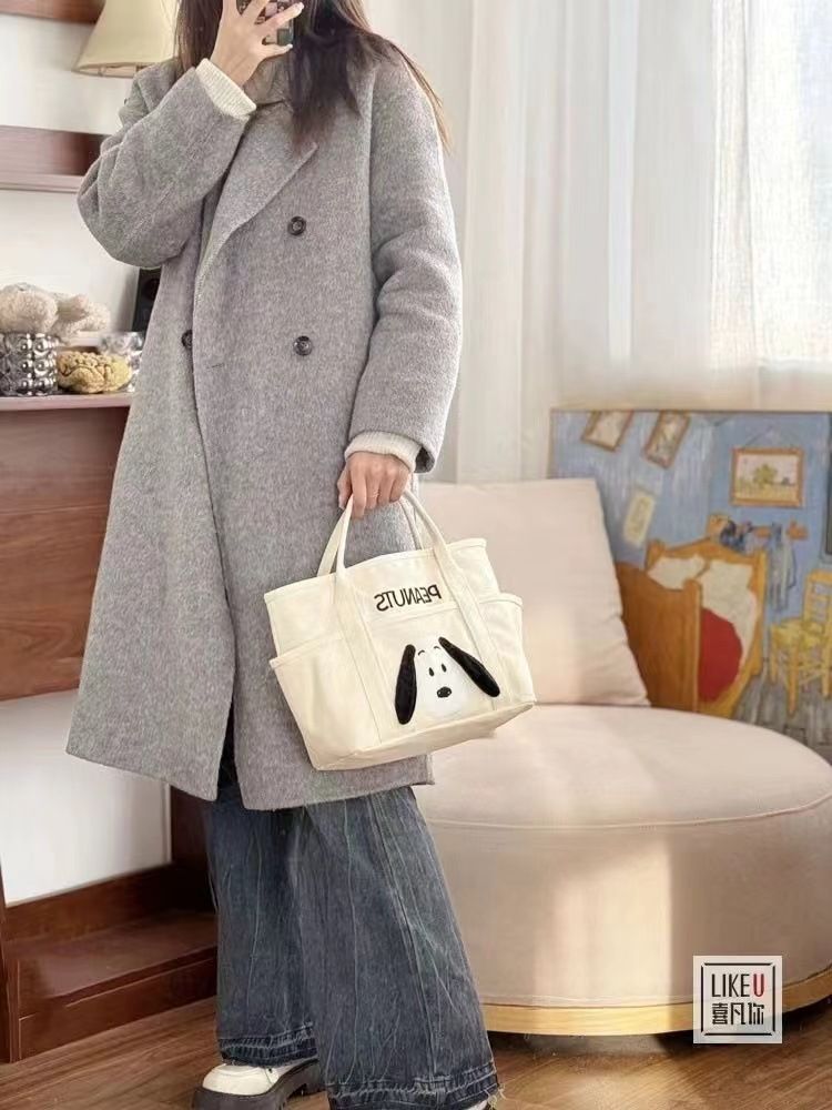 Women's Fashion Luxury High Quality Cotton Canvas  Cheap Price Stylish and Thick Canvas Tote Bags with Pocket Zipper Shopping Tote Bag with Pocket