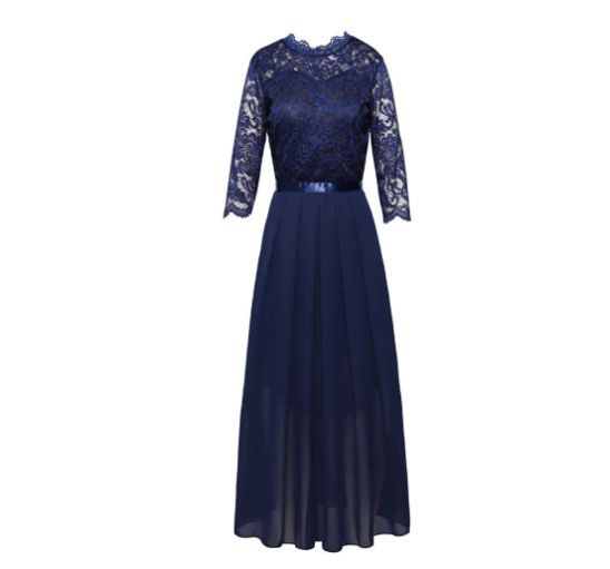 Pleated Long Dress  Dresses Fashion Wedding Party Evening Bridesmaid  Mesh Women middle Sleeve Trade Assurance CLASSIC Women's Lace Long Evening Gown Bridesmaid Dress