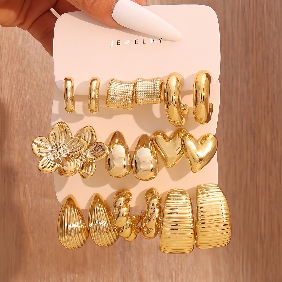 New Fashion Punk  9 Pair Gold Ring Shape Big Water Drop Hoop Earrings Set for Women Jewelry Party Gift Fashion Stud Earrings