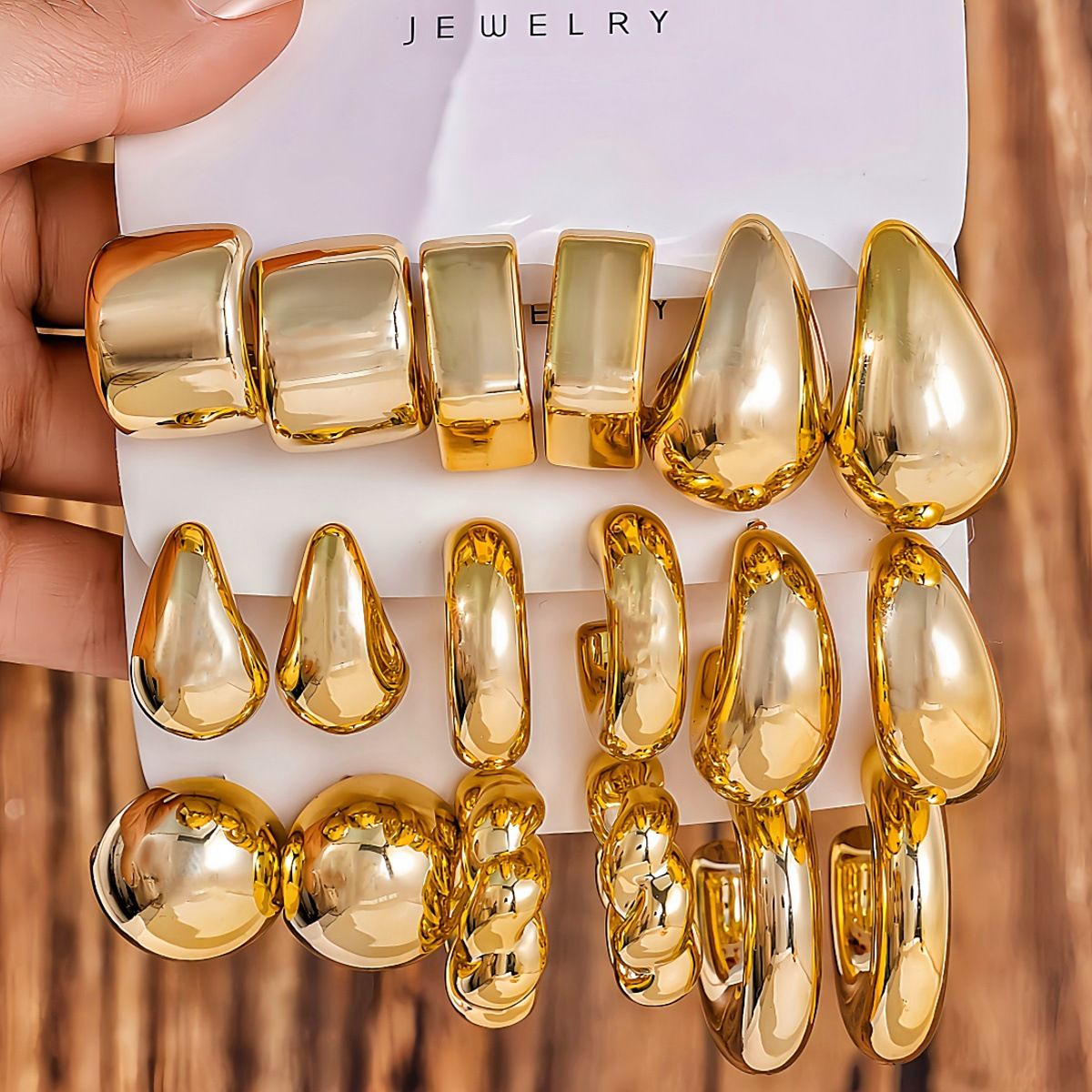 New Fashion Punk  9 Pair Gold Ring Shape Big Water Drop Hoop Earrings Set for Women Jewelry Party Gift Fashion Stud Earrings