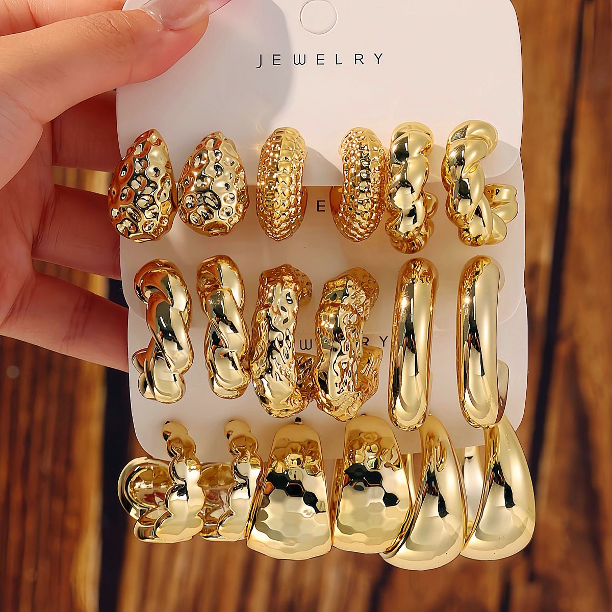 New Fashion Punk  9 Pair Gold Ring Shape Big Water Drop Hoop Earrings Set for Women Jewelry Party Gift Fashion Stud Earrings