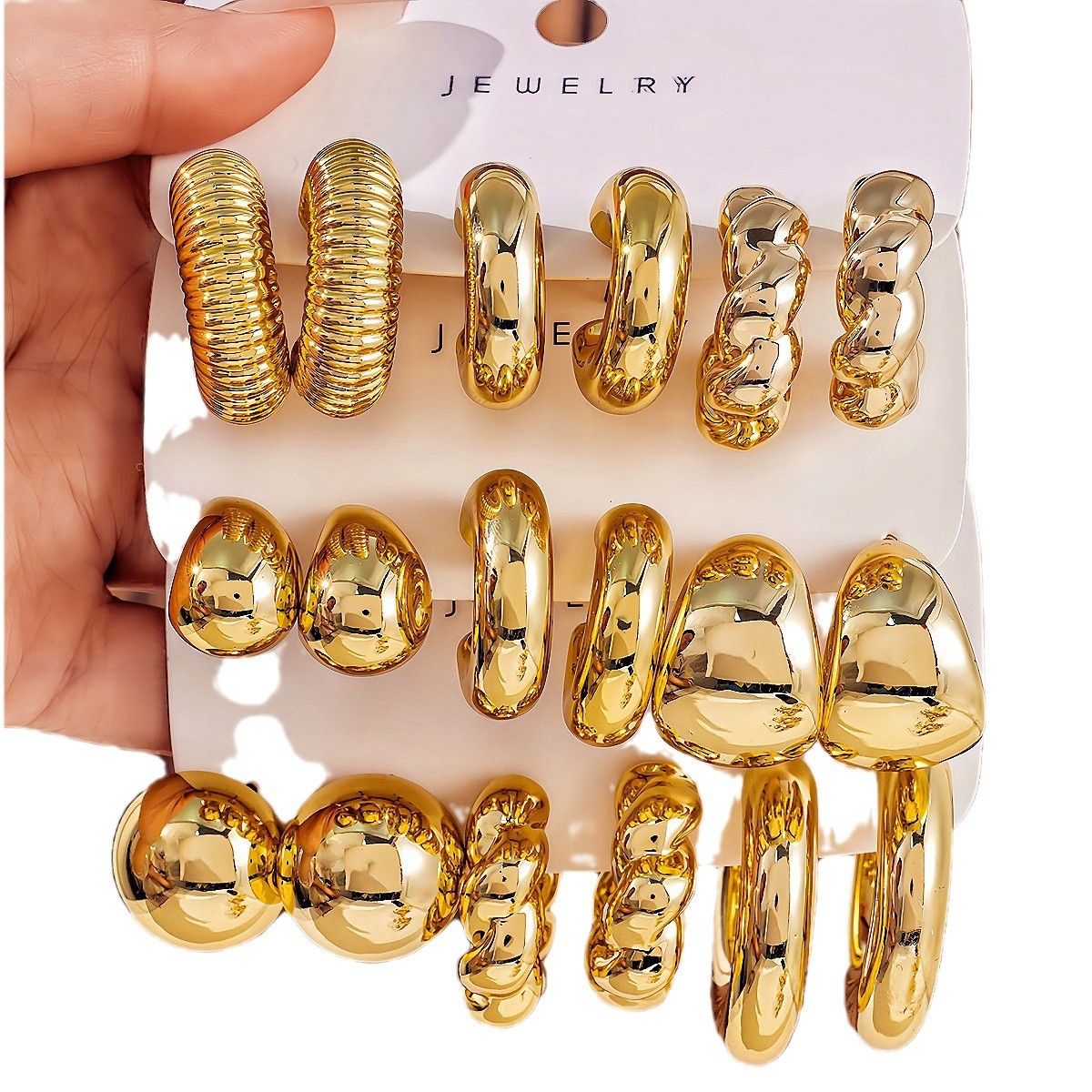 New Fashion Punk  9 Pair Gold Ring Shape Big Water Drop Hoop Earrings Set for Women Jewelry Party Gift Fashion Stud Earrings