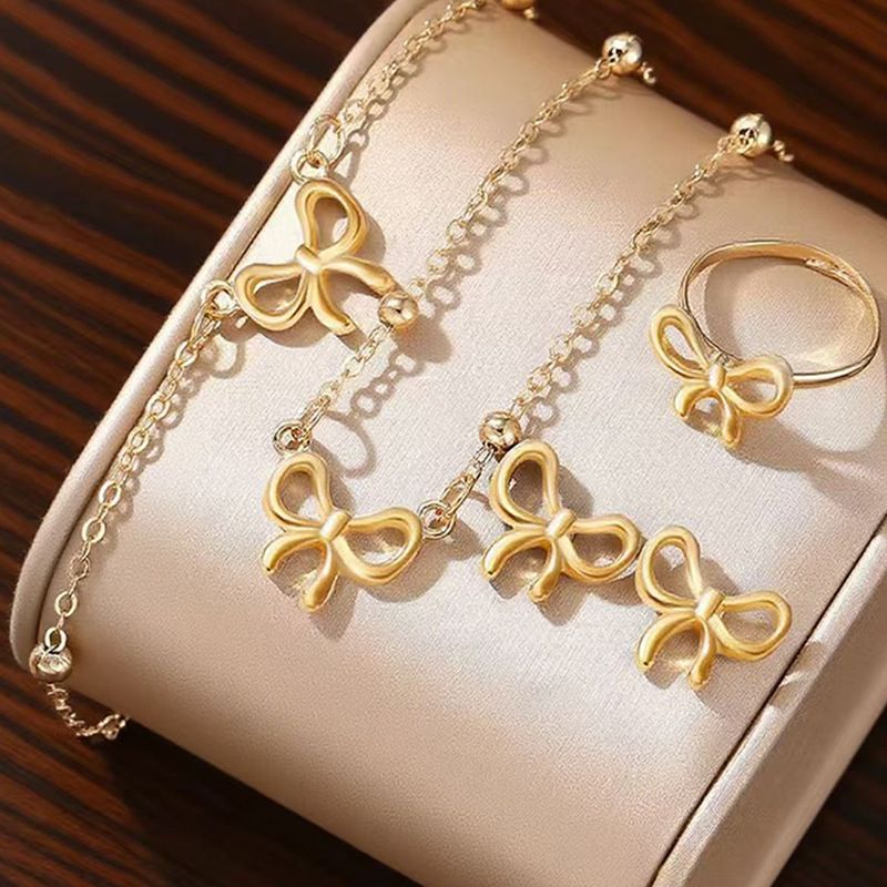 Jewelry Set - Matching Necklace, Bracelet,Ring & Stud Earrings in Gold Plated Stainless Steel, Elegant Gift for Her