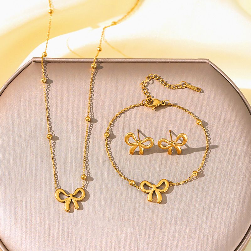 Jewelry Set - Matching Necklace, Bracelet,Ring & Stud Earrings in Gold Plated Stainless Steel, Elegant Gift for Her