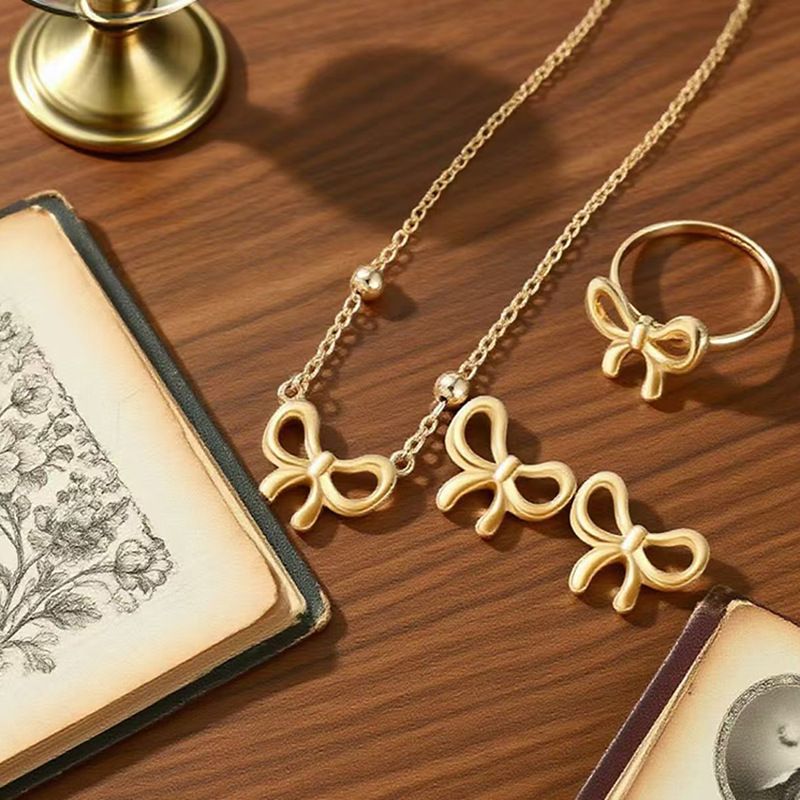 Jewelry Set - Matching Necklace, Bracelet,Ring & Stud Earrings in Gold Plated Stainless Steel, Elegant Gift for Her