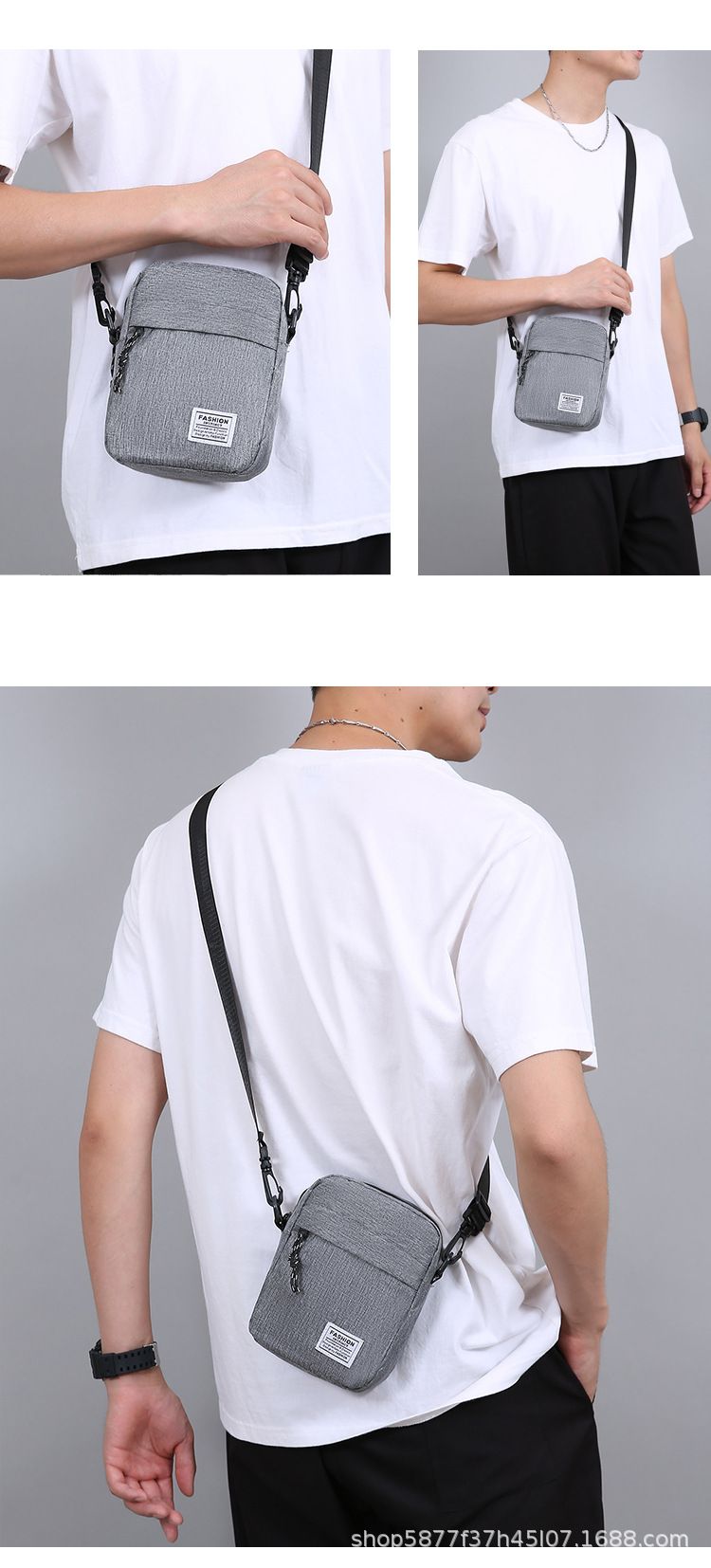 Fashion Men's Crossbody Bag Anti-Theft Lightweight Durable Nylon Small Zipper Shoulder Bag