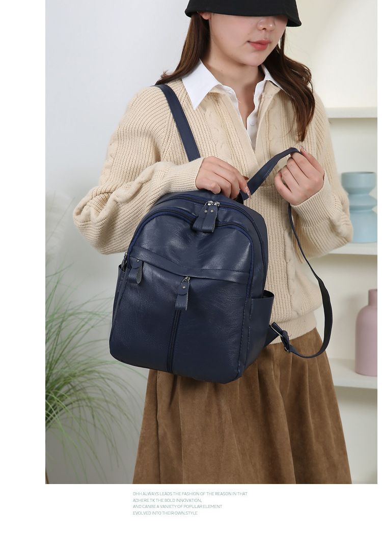 Women's Trendy Solid Color PU Soft Leather Backpack Fashion Design Outdoor Casual Daily Commute Travel Bag  Waterproof Backpack