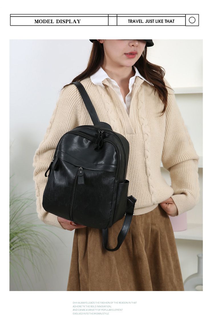 Women's Trendy Solid Color PU Soft Leather Backpack Fashion Design Outdoor Casual Daily Commute Travel Bag  Waterproof Backpack