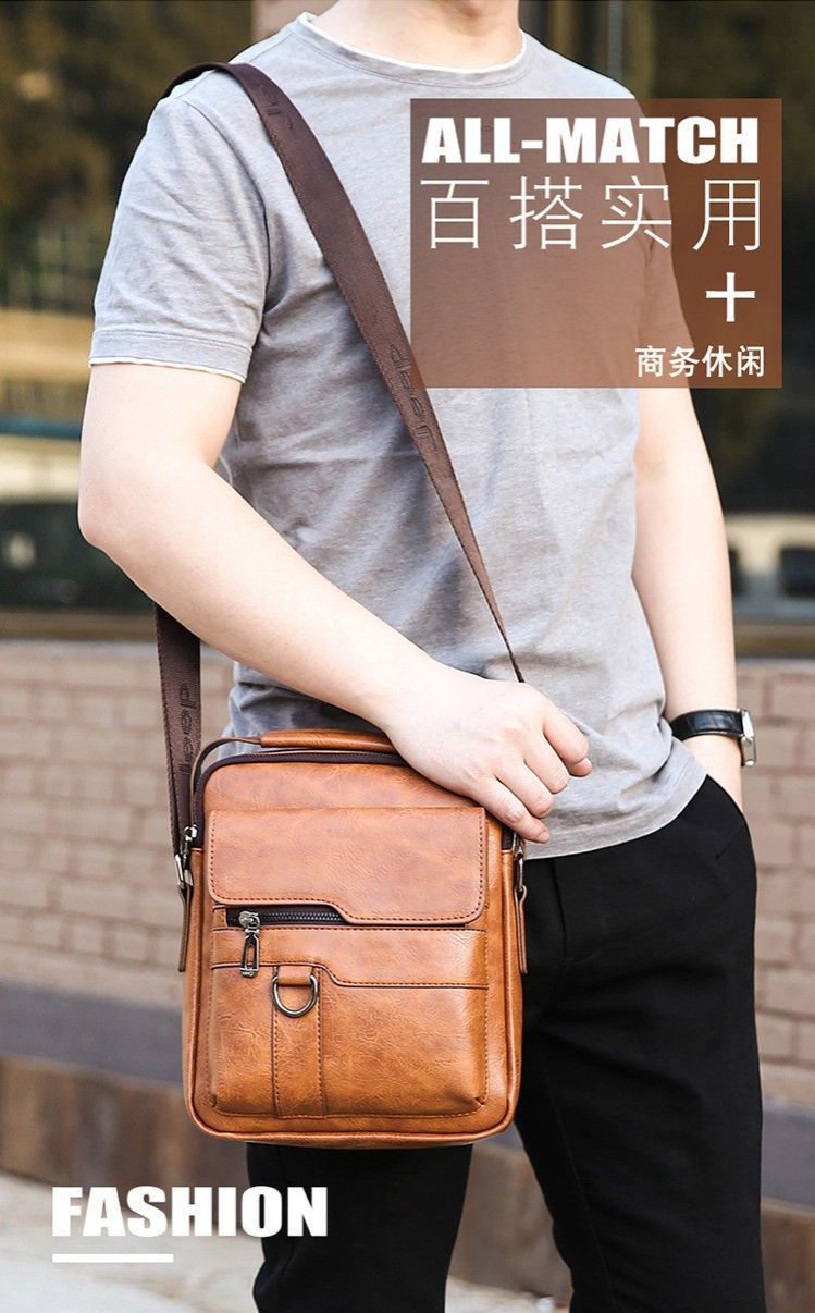 High Quality Men's Vintage PU Leather Purse Shoulder Bag Luxury Designer Crossbody Sling Bag with Purse