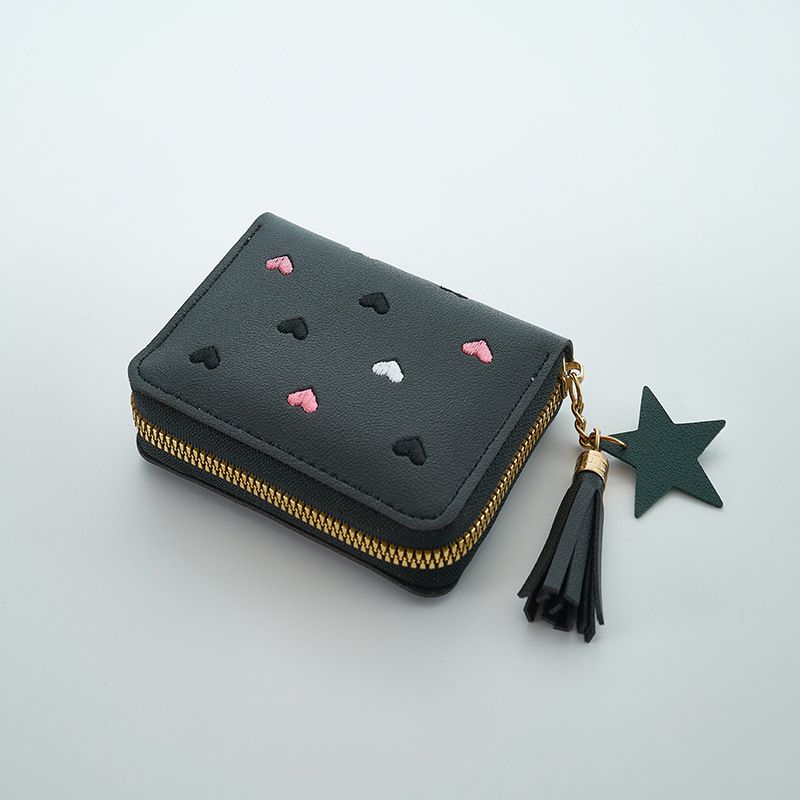 Hot Sale Women's Promotion Cheap Pu Leather Mini Wallet With Zipper Closure Star Pendant Tassel Decoration for Girls
