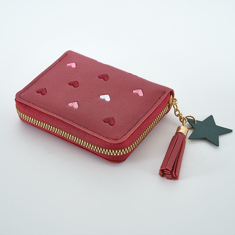 Hot Sale Women's Promotion Cheap Pu Leather Mini Wallet With Zipper Closure Star Pendant Tassel Decoration for Girls