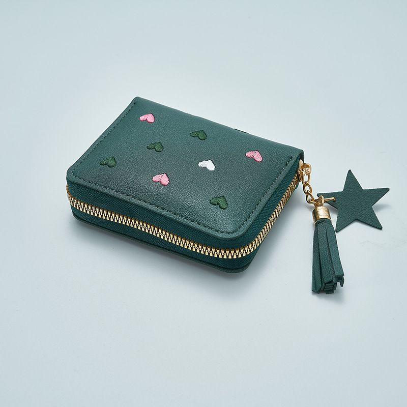 Hot Sale Women's Promotion Cheap Pu Leather Mini Wallet With Zipper Closure Star Pendant Tassel Decoration for Girls