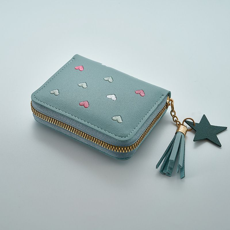 Hot Sale Women's Promotion Cheap Pu Leather Mini Wallet With Zipper Closure Star Pendant Tassel Decoration for Girls