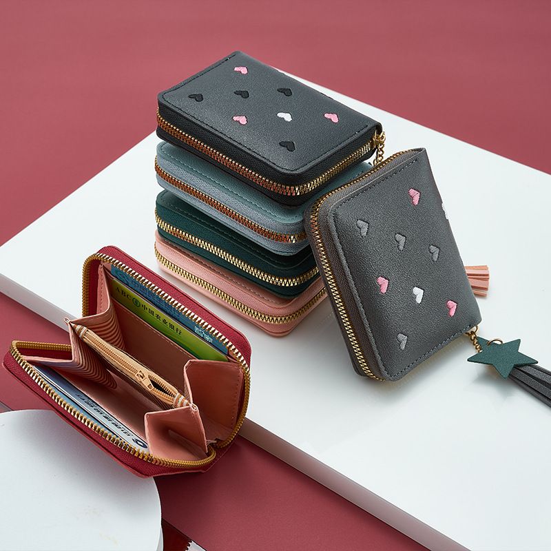 Hot Sale Women's Promotion Cheap Pu Leather Mini Wallet With Zipper Closure Star Pendant Tassel Decoration for Girls