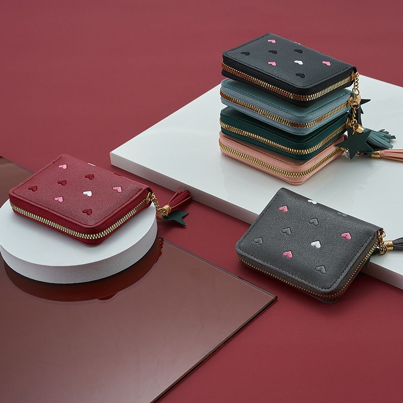 Hot Sale Women's Promotion Cheap Pu Leather Mini Wallet With Zipper Closure Star Pendant Tassel Decoration for Girls