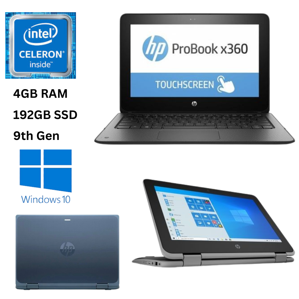 HP ProBook X360 11 E G5  Intel Celeron 4GB 192GB SSD 9th Gen 11.6" Touchscreen 1.1GHz Dual Core 2-in-1 Convertible Refurbished Laptop