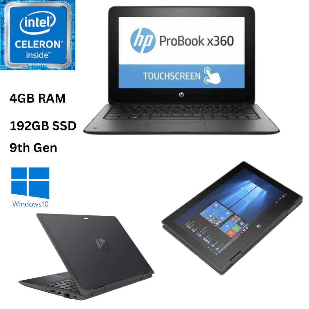 HP ProBook X360 11 G5 EE 9th Generation 4GB RAM 192GB SSD 11.6 Inches  Touchscreen 1.1GHz up to 2.7GHz Dual Core Processor Windows 10 Pro 2 - in - 1 Convertible Refurbished Laptop