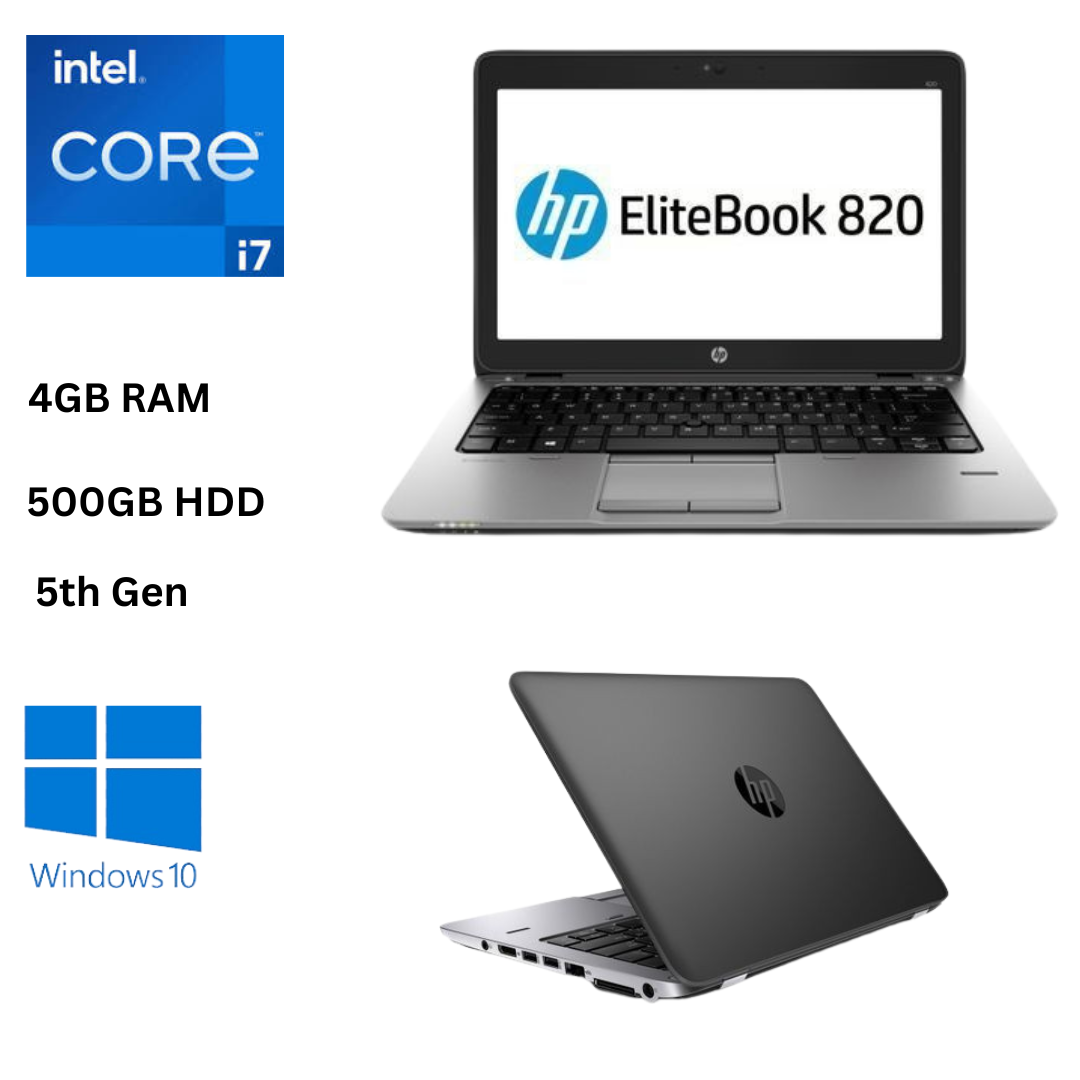 HP EliteBook 820 G2 Core I7 4GB RAM 500GB 5th Gen 12.5 Inches 2.5GHz Dual Core Windows 10 Professional Slim Refurbished Laptop