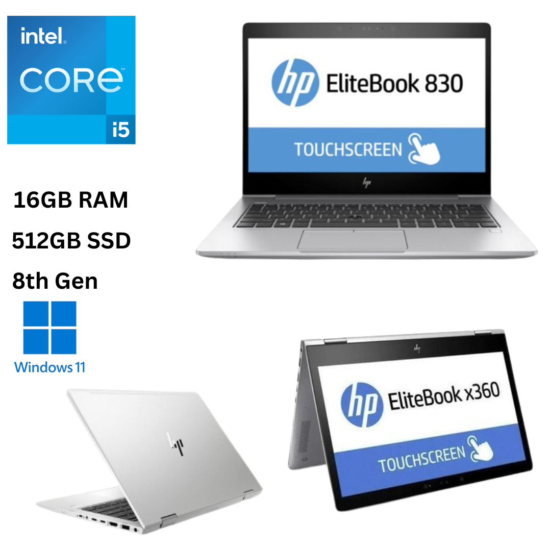 HP EliteBook 830 G6 X360 Core I5 16GB RAM 512GB SSD 8th Generation 13.3 inches Full HD Touchscreen 2 in 1 Convertible 1.6GHz up to 3.9GHz Quad Core Processor Ultra Slim Refurbished Laptop