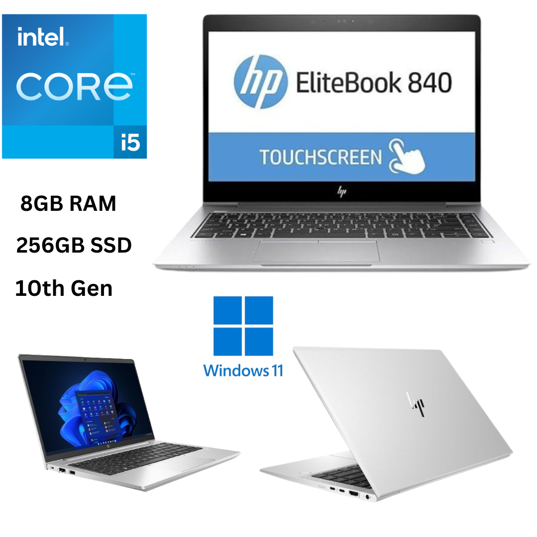 HP EliteBook 840 G7 Core i5 8GB RAM 256GB SSD 10th Generation 14 inches Full HD Touchscreen Windows 11 Professional 1.7GHz up to 4.4GHz Quad Core Processor Slim Refurbished Laptop - 6 Months Warranty