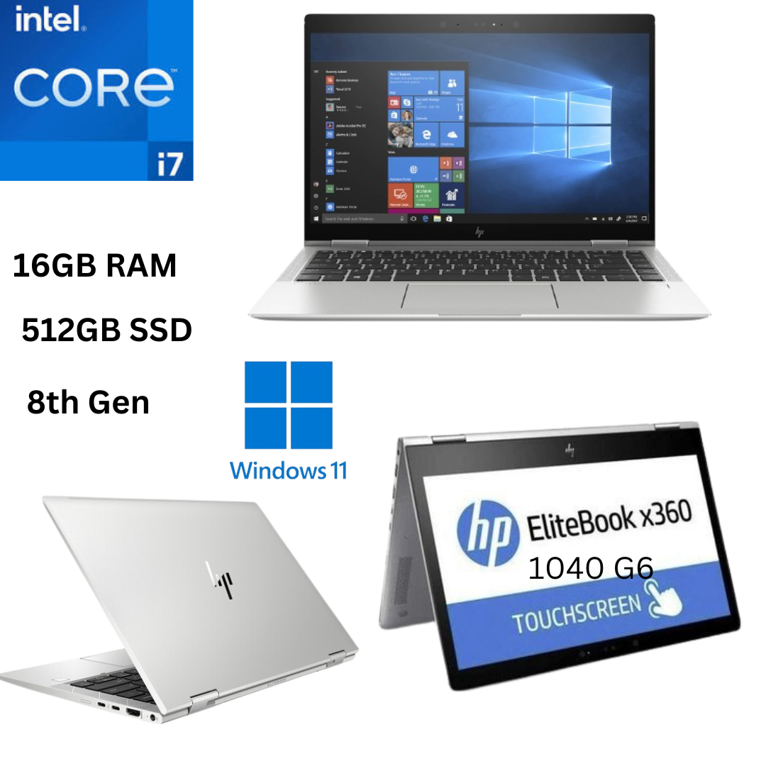 (FREE MOUSE) HP EliteBook 1040 G6 X360 Core i7 16GB RAM 512GB SSD 8th Generation 14 inches Full HD Touchscreen 1.8GHz up to 4.4GHz Quad Core Processor 2in1 Convertible Ultra Slim Refurbished Laptop