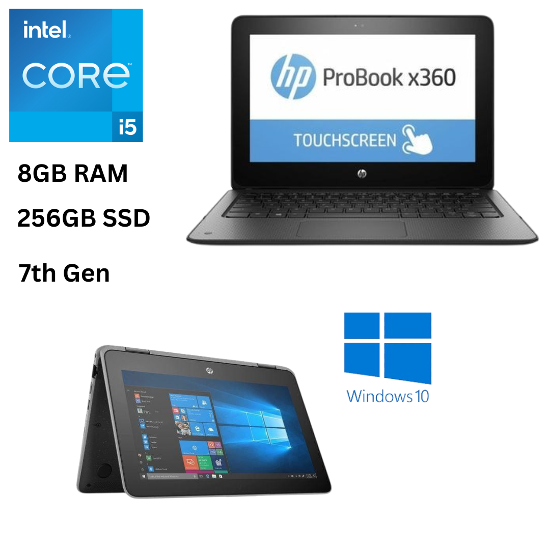 HP ProBook X360 11 G2 EE Core i5 7th Gen 8GB RAM 256GB SSD 11.6 Inches HD Touchscreen 1.2GHz up to 3.2GHz Dual Core Processor Windows 10 Pro 2 in 1 Convertible Slim Refurbished Laptop - 6 MNTHS WRNTY