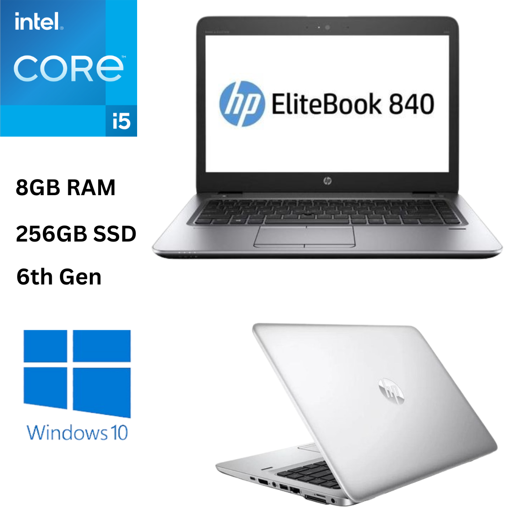 HP EliteBook 840 G3 Core i5 6th Gen 8GB RAM 256GB SSD 14 Inches 2.4GHz up to 3.0GHz Dual Core Processor Windows 10 Pro Ultra Slim Refurbished Laptop