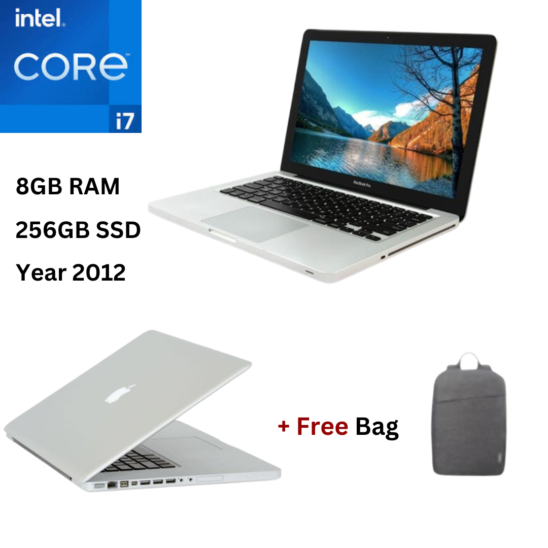 Apple MacBook Pro 2012 Core i7 8GB RAM 256GB SSD 13 Inch 2.6GHz Dual Core Processor MacOS Refurbished Laptop + Bag