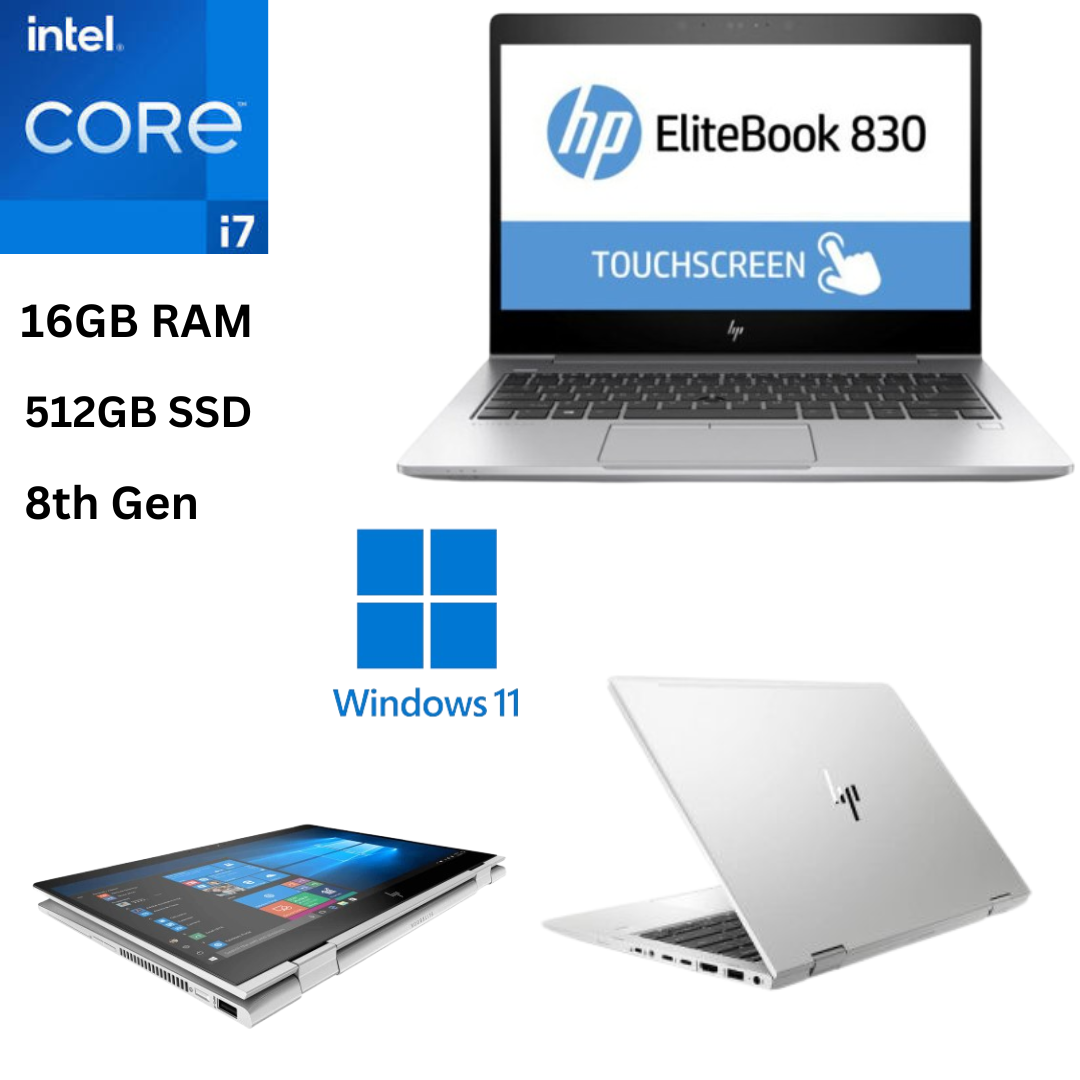 HP EliteBook 830 G6 X360 Core i7 8th Gen 16GB RAM 512GB SSD 13.3 Inch Full HD Touchscreen 1.8GHz up To 4.6GHz Quad Core Processor Windows 11 Pro MS Office 2021 2 IN 1 Convertible Refurbished Laptop
