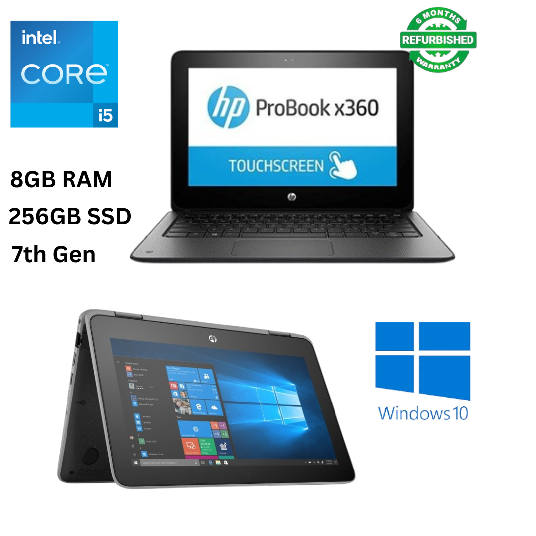 HP ProBook X360 11 G2 EE Core i5 7th Gen 8GB RAM 256GB SSD 11.6 Inches HD Touchscreen 1.2GHz up to 3.2GHz Dual Core Processor Windows 10 Pro 2 in 1 Convertible Slim Refurbished Laptop - 6 MNTHS WRNTY