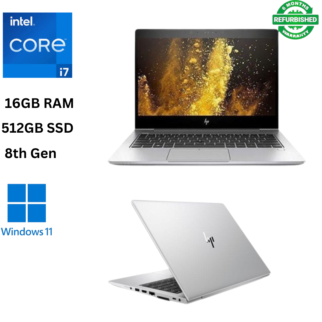 HP EliteBook 830 G5 Core I7 8th Gen 16GB RAM 512GB SSD 13.3 Inch Full HD 1.8GHz up to 4.6GHz Quad Core Processor, Windows 11 Pro Ultra Slim Refurbished Laptop