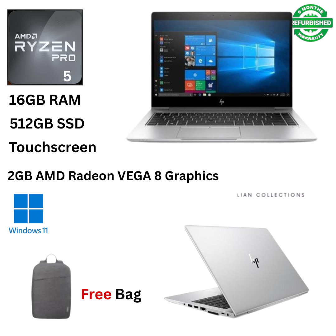 (SPECIAL OFFER) HP EliteBook 745 G6 AMD Ryzen 5 PRO 3500U 16GB RAM 512GB SSD 14 Inches Full HD Touchscreen + 2GB AMD Radeon Graphics 2.1 GHz- 4.0GHz Quad Core Windows 11 Pro Refurbished Laptop + Bag