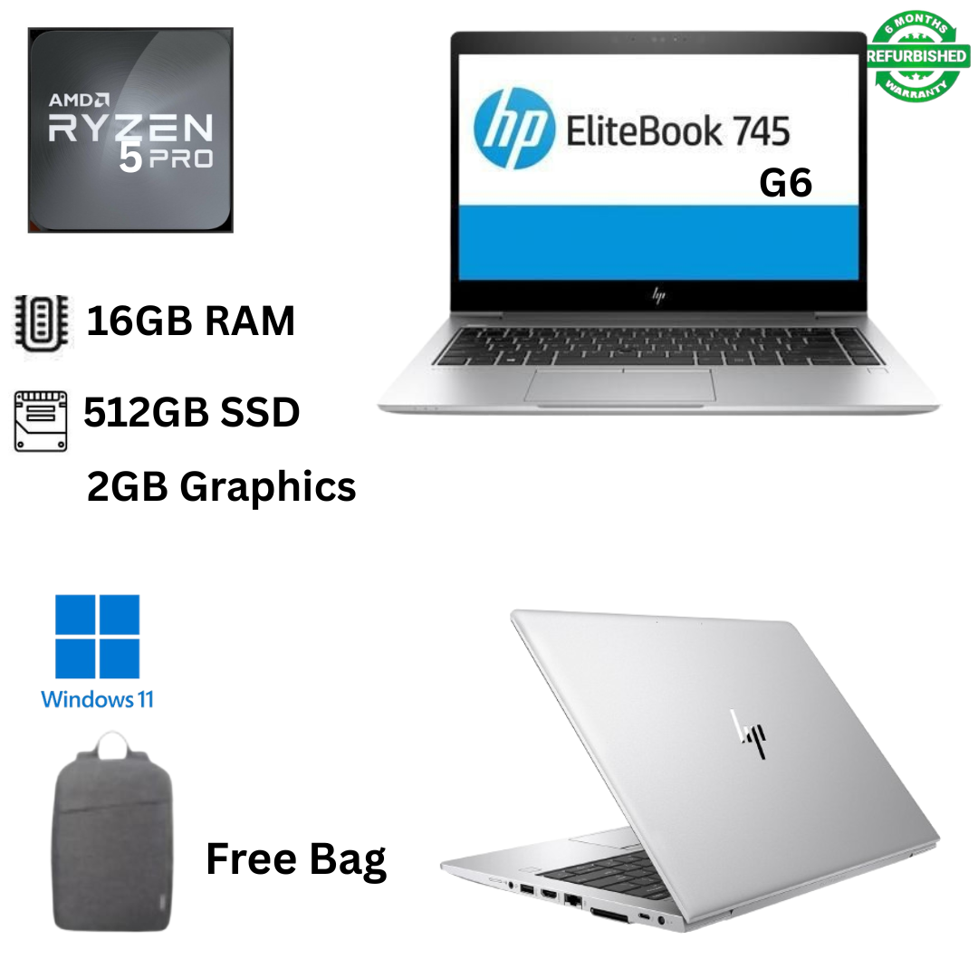 (SPECIAL OFFER) HP EliteBook 745 G6 AMD Ryzen 5 PRO 3500U 16GB RAM 512GB SSD 14 Inches Full HD + 2GB AMD Radeon Graphics 2.1 GHz- 4.0GHz Quad Core Windows 11 Pro Refurbished Laptop + Bag