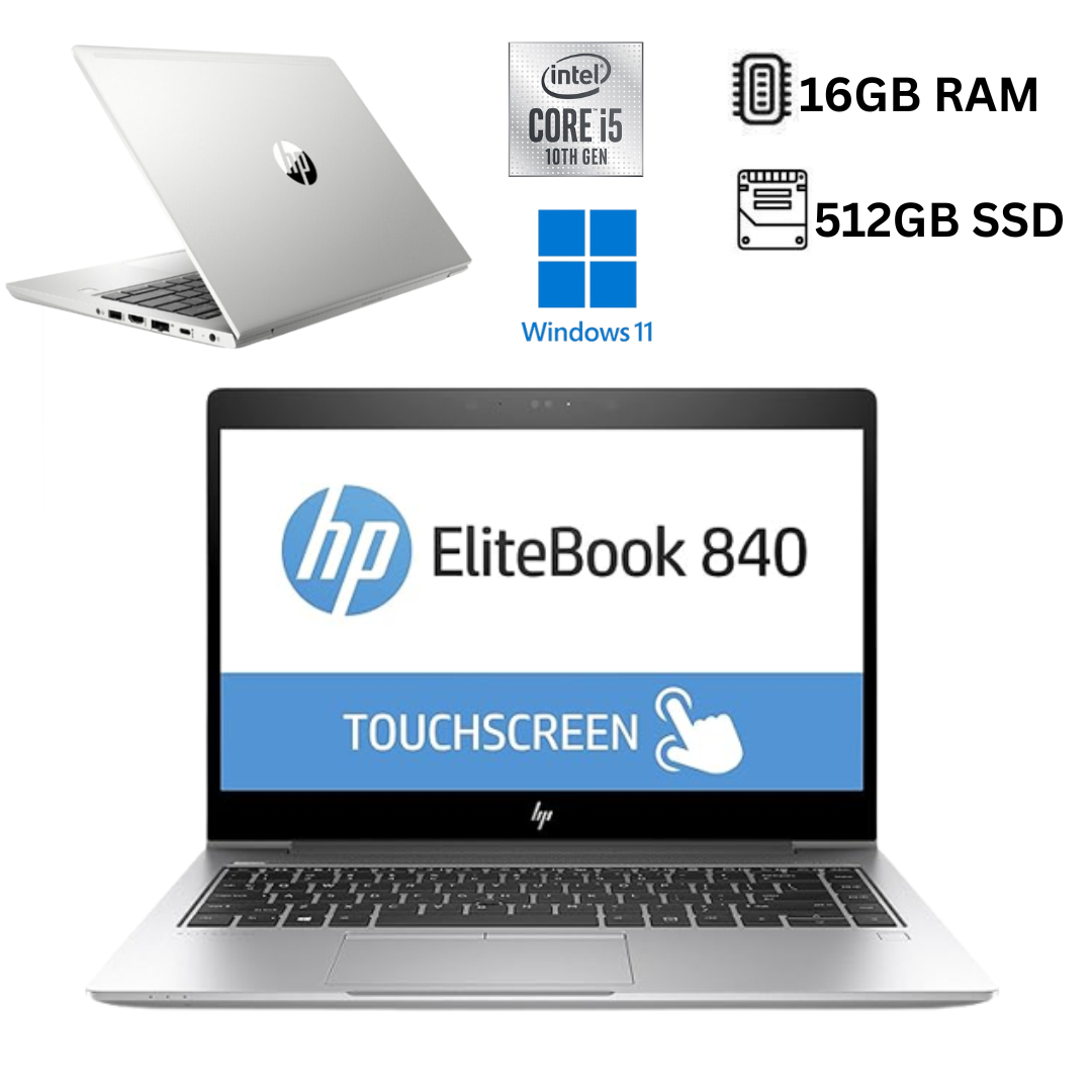 Refurbished HP EliteBook 840 G7 Core i5 10th Gen 16GB RAM 512GB SSD 14 Inch Full HD Touchscreen 1.6GHz up to 4.4GHz Quad Core Processor Windows 11 MS Office 2021 HDMI, Webcam, Slim Laptop