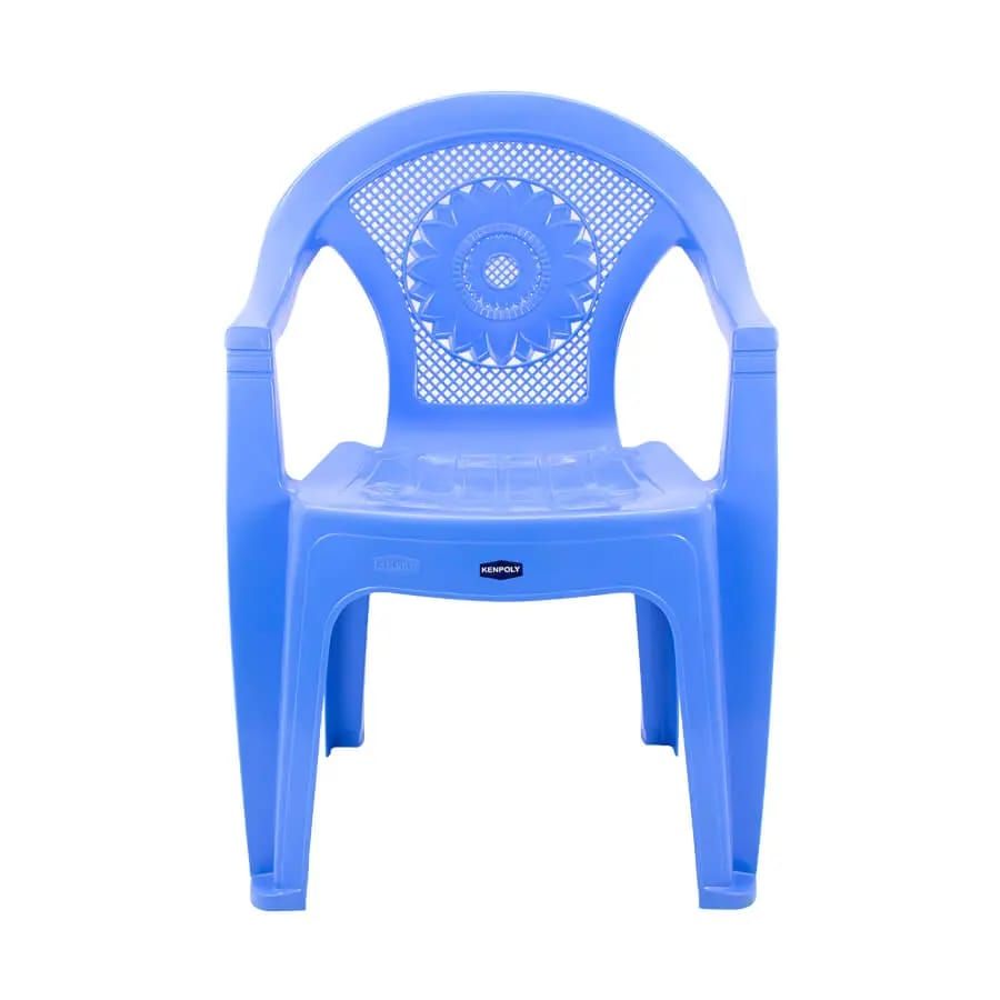 Kenpoly Plastic Chair With Armrest-Blue   This is a posture friendly ergonomic high-back plastic chair with a beautiful pattern back, arm rest seat and heavy duty frame.