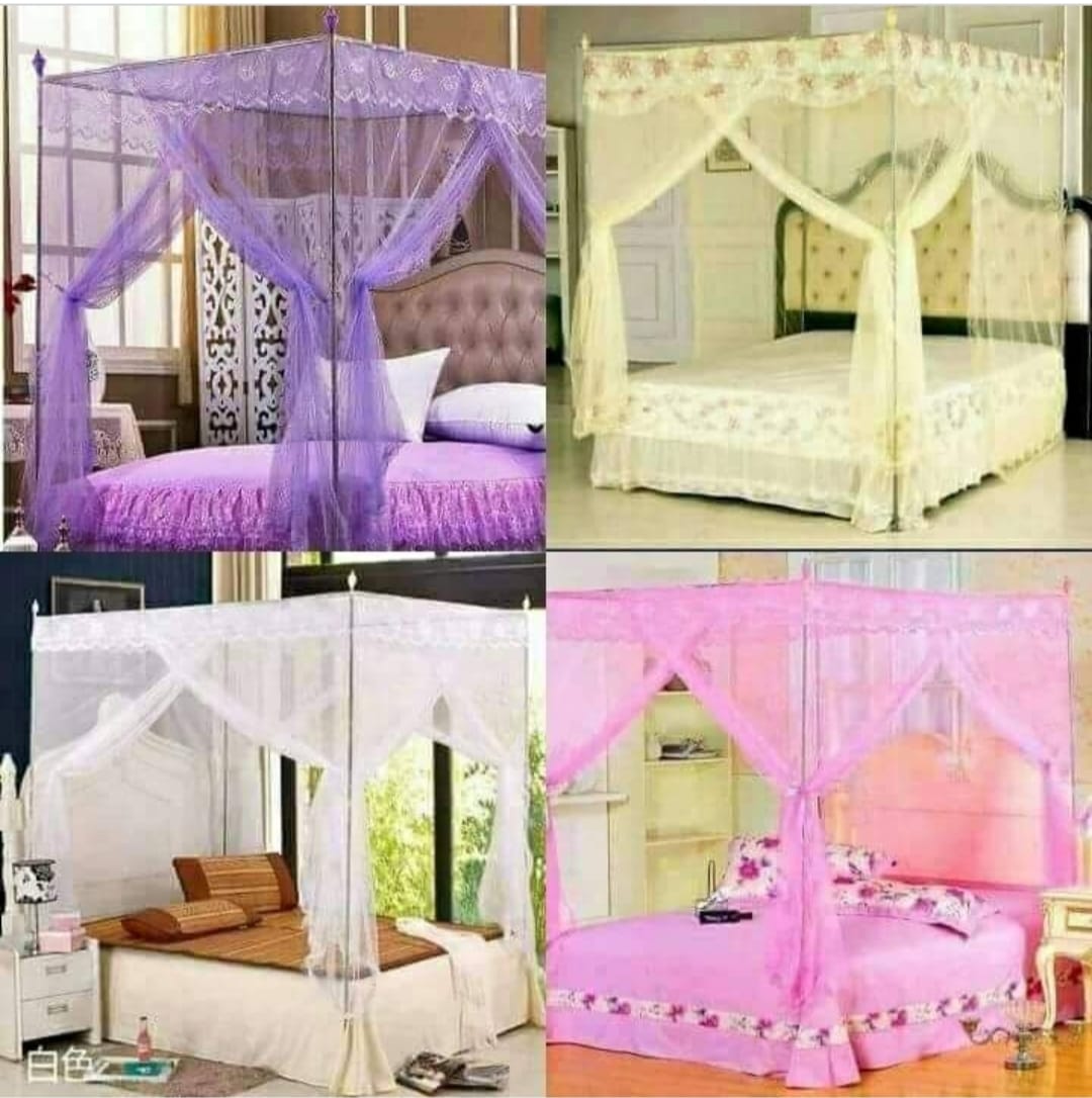 Four Metallic Stand Mosquito Net 4*6 5*6 6*6  This Mosquito net with metallic stand will add to the decor of your home, besides catering for comfort and safety.