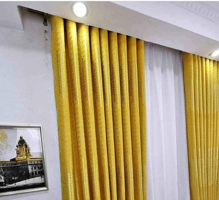 3 pcs Curtains( 2 Curtains 1.5 m each .1 Sheer-3 m .Height-2.5m )  This curtains are perfect for living room door or a background in a shop window.  Pure colour, soft and pleasant to touch,  giving yo