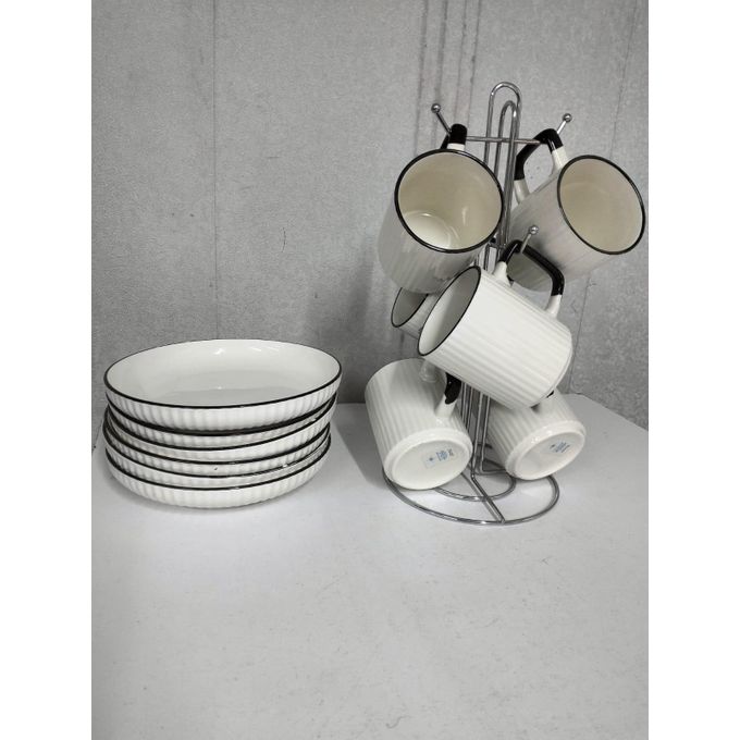 Ceramic 12-piece Japanese Dinner Set, 6 PCs Mugs 6 PCs Dinner Plates.  Dinnerset is a great item you need for your kitchen accessories. Buy this very beautiful and luxurious dinner set and you will en
